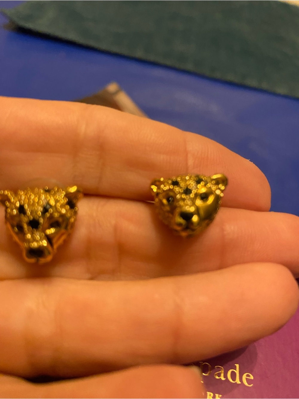 Kate Spade collector vintage Gold and Black Leopard Head Stud Earrings - Picture 3 of 5